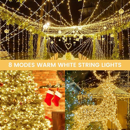 2 Pack String Lights Battery Operated with Timer, 33FT 100 LED Waterproof Battery Twinkle Lights, 8 Modes Fairy Light for Indoor & Outdoor Party Bedroom Garland Tree Christmas Decorations (Warm White)