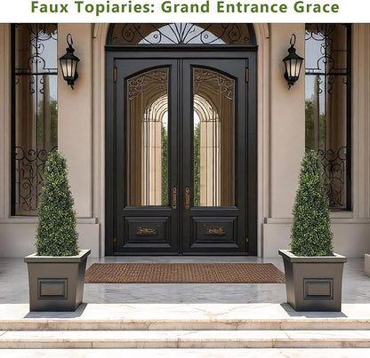 4ft Artificial Boxwood Topiary Trees (Set of 2) - UV Resistant Faux Plants Outdoor, Realistic 48in Fake Potted Bushes and Shrubs for Front Porch, Planter, Patio - Low Maintenance & Evergreen
