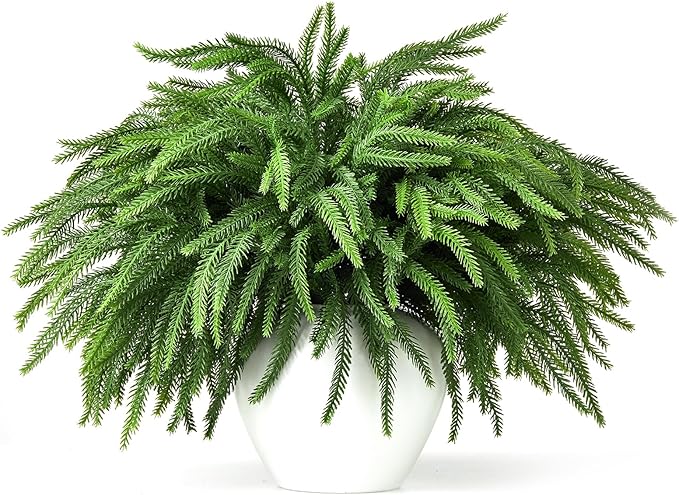 16 Pcs Norfolk Pine Stems, 19" Long Artificial Christmas Norfolk Pine Branches, Faux Greenery Stems, Real Touch Christmas Green Plants Branches for Vases, DIY Wreath, Xmas Home Decorations