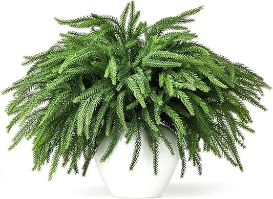 16 Pcs Norfolk Pine Stems, 19" Long Artificial Christmas Norfolk Pine Branches, Faux Greenery Stems, Real Touch Christmas Green Plants Branches for Vases, DIY Wreath, Xmas Home Decorations