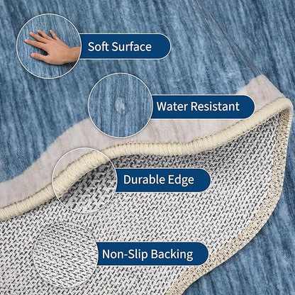 GarveeHome Scalloped Washable Runner Rugs 2x6 Rug Runner Modern Non Slip Kitchen Rugs Indoor Entryway Rug Farmhouse Soft Bath Mat Stain Resistant Carpet for Bedroom Hallway Laundry 2 ft x6 ft Blue