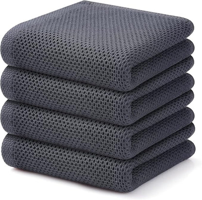 Kitinjoy 100% Cotton Waffle Weave Kitchen Towels, 4-Pack Super Soft and Absorbent Dish Towels for Drying Dishes, Kitchen Hand Towels, 13 in x 28 in, Dark Grey