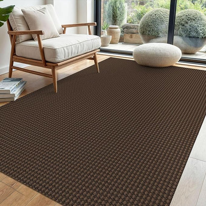 EARTHALL Woven Area Rug 4x6 Ft Washable Rugs for Entryway Non Slip Braided Throw Rugs Bedroom Carpet Cotton Entry Rug Cotton Floor Carpets for Bedroom Dining Room Living Room, Brown