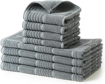 Glynniss Kitchen Towels and Dishcloths Set, Dish Towels and Dish Rags for Washing Dishes, for Cleaning Cooking Drying Pack of 8 (Grey)