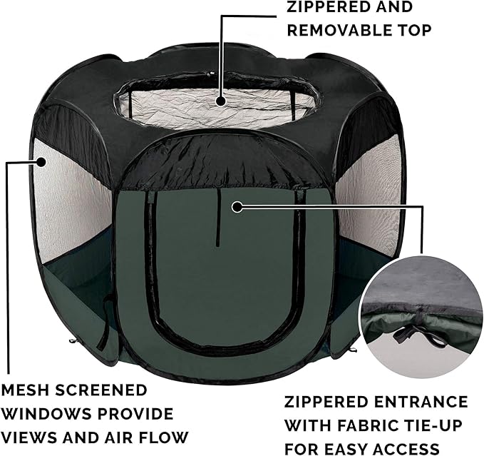 Furhaven Portable Dog Playpen Cat Tent, Pet playground,Kennel foldable indoor outdoor zippered puppy crate - Hunter Green, Extra Large