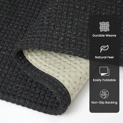 Braided Runner Rug 2x10 Ft Washable Runners for Hallways Non Slip Rubber Backed Kitchen Runners Cotton Long Entryway Runner Indoor, Woven Carpet for Hall Kitchen Entryway, Black/Grey