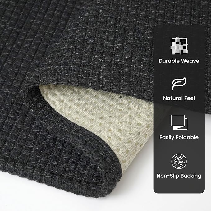 Braided Runner Rug 2.6x10 Ft Washable Runners for Hallways Non Slip Rubber Backed Kitchen Runners Cotton Long Entryway Runner Indoor, Woven Carpet for Hall Kitchen Entryway, Black/Grey