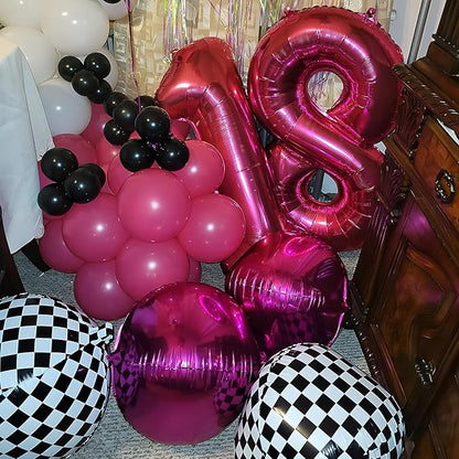 12Pcs Hot Pink Round Foil Balloons, 22" 15" 10" 4D Helium Ball Balloon, Metallic Pink Foil Balloon for Birthday Graduation Wedding Anniversary New Year Eve Disco Prom Party Decorations