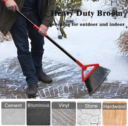 Heavy Duty Angle Broom, Upgraded Commercial Broom for Sweeping Indoor and Outdoor, Perfect Red Broom of Kitchen, Garage, Industrial and Courtyard
