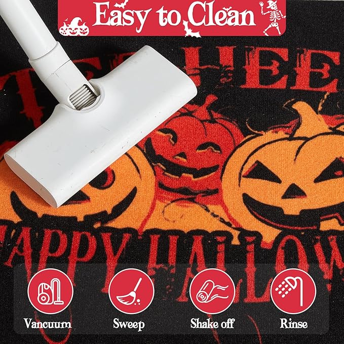 Halloween Door Mat, Halloween Pumpkin Doormat Outdoor Front Door Entrance Absorbent Entry Mat with Non Slip Backing, 17''x30'', Pumpkins Black