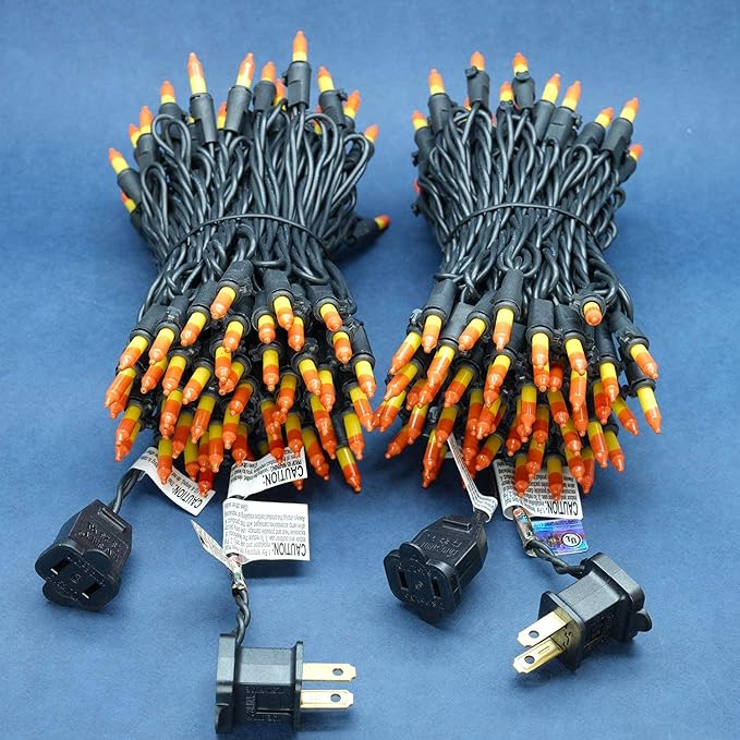 200 Count Candy Corn Christmas Lights, Pack of 2 Strands 100 Count 33 ft Black Wire UL Listed Halloween & Thanksgiving String Light (Candy Corn)
