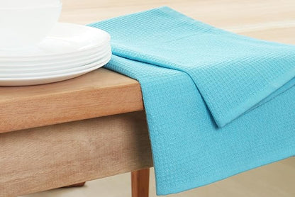 PurpleEssences Waffle Weave Kitchen Towel, 100% Cotton - 15 x 25 Inches, with Hanging Loop Ultra Soft Absorbent Quick Drying Dish Cloth, Tea and Hand Towels, 4 Pack -Fall Thanksgiving - Aqua Blue