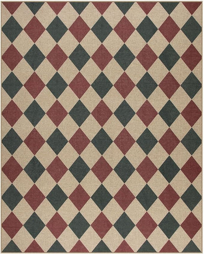 Lahome Christmas Rugs for Living Room, 8x10 Christmas Decorations Red and Green Rug, Checkered Outdoor Non Slip Non Shedding Xmas Decor for Bedroom Dining Room Deck