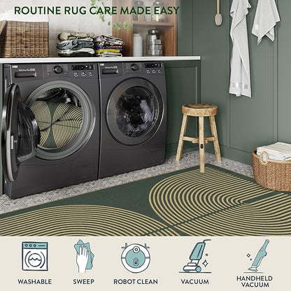 Lahome Modern Rainbow Easy Jute Entryway Runner Rug, Washable Carpet Runners for Hallway 6ft, Farmhouse Non Slip Stain Resistant Kitchen Mats for Floor Laundry Room Porch Bedroom, Dark Green