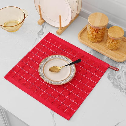 Mordimy 100% Cotton Terry Cloth Dish Cloths, Soft and Absorbent Checkered Dish Towels, Quick Drying Dish Rags for Washing Dishes, 6 Pack, 12 x 12 Inches, Red