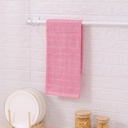 Mordimy 100% Cotton Terry Cloth Kitchen Towels, Super Soft and Absorbent Dish Towels for Drying, Checkered Designed Hand Towels for Kitchen, 16 x 26 Inches, 8 Pack, Pink