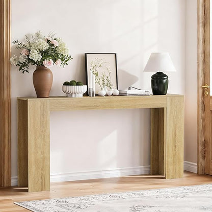 Vibe & Dine 63" Entryway Table, Farmhouse Console Table Foy Hallway Table, Narrow Long Wood Couch Table Behind Sofa for Living Room, Natural Wood