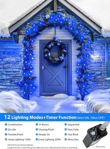 Minetom Christmas Lights Outdoor Cluster Lights - 200 LED 10 Ft Christmas Firecrackers String Lights, 12 Modes Timer Waterproof Connetable Plug in Twinkle Fairy Lights for Xmas Tree Party, Blue