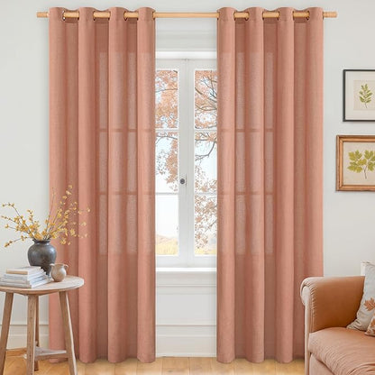 YoungsTex Rust Terracotta Linen Curtains 84 Inches Long, Burnt Orange Light Filtering Drapes with Bronze Grommet Privacy for Bedroom Living Room Windows, 52 x 84 Inch, 2 Panels