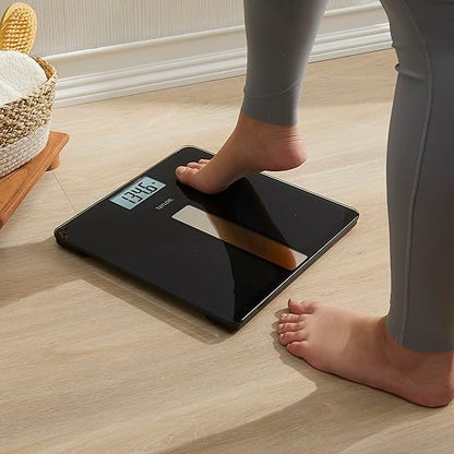 Taylor Light Powered Digital Bath Scale, Large and Durable Platform, Light Powered Panel with Endless Power, No Batteries Needed, Energy-Saving, Easy to Use, High 400 lb Capacity, Black