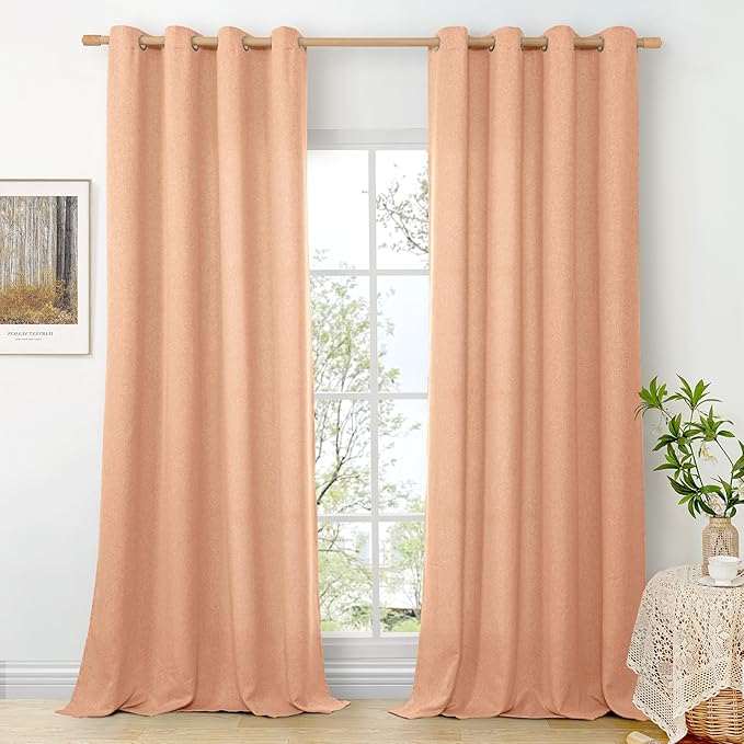 BGment Peach Linen Curtains for Living Room 90 Inch Length 2 Panels Set, Spring Country Rustic Window Drapes Textured Light Filtering for Bedroom Laundry Privacy Decor, Each 52 Inch Wide