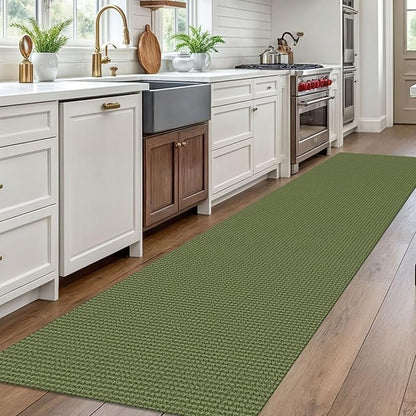EARTHALL Woven Runner Rug 3x10 Ft Washable Runners for Hallways Long Non Slip Rubber Backed Kitchen Runner Braided Indoor Floor Carpet Runners for Entryway, Hallway, Kitchen, Green