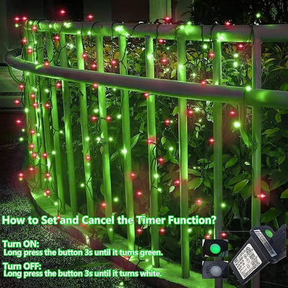 YEGUO 165ft 500 LED Christmas Lights Outdoor Waterproof, Red and Green String Lights Plug in, Green Wire Twinkle Tree Lights Indoor with Timer Memory 8 Modes