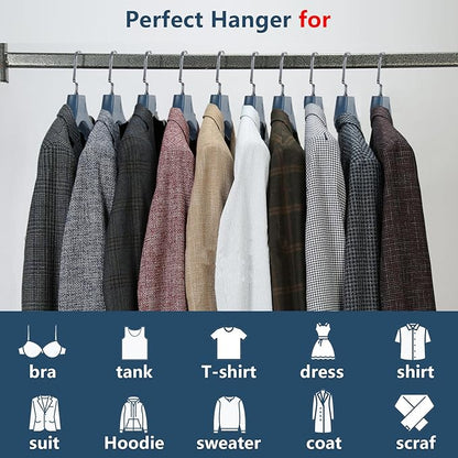 DEDU Plastic Extra Wide Shoulder Suit Hangers for Men 15 Pack Width 17.7", Blue Sweater Hangers no Shoulder Bump Non Slip for Thick Sweaters, Clothes Hangers with Pants Bar & Metal Hook