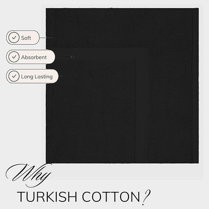 TEXTILOM Luxury 2 Pack Banded Cotton Bath Mats for Bathroom Floor [ Hotel, Spa, Tub, Shower Bath Mat Floor Towel Set ], Machine Washable & Soft & Absorbent & Quick Dry (20''x34'')- Black