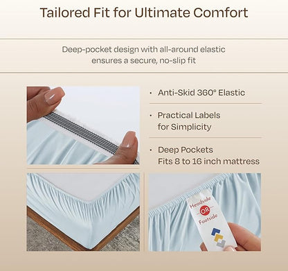 California Design Den King Sheet Set - Luxury Hotel 800 Thread Count Sateen, Natural 100% Cotton King Size Sheets Deep Pocket Set, Anti-Skid Elastic for a Snug Fit, Cool and Durable - Light Blue