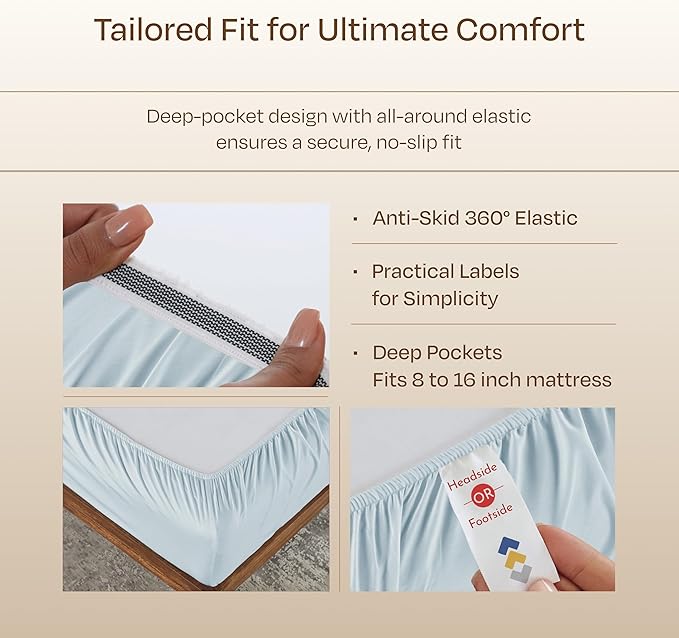 California Design Den Cotton Bed Sheets Queen Size Set - Luxury Hotel 800 Thread Count Sateen, Natural 100% Cotton Sheets Queen Size Set, Durable Deep Pockets with Anti-Skid Elastic - Light Blue