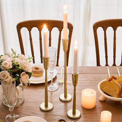 Cast Iron Taper Candle Holder Set of 3, Vintage Candlestick Holders Decorative Candle Stand, Tapered Candle Holders Tall Set for Wedding, Holiday, Home Decor, Christmas Decoration (Gold)