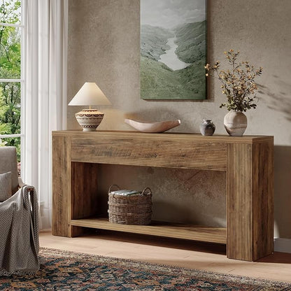 Tribesigns 70.9-Inch Console Tables for Entryway, Narrow Wooden Long Sofa Table Behind The Couch, Farmhouse Fluted Hallway Accent Table for for Living Room, Entrance, Foyer, Rustic Brown
