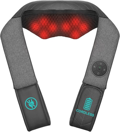 Nekteck Cordless Neck and Back Massager for Pain Relief Deep Tissue, Shiatsu Neck Massager with Heat, Portable Massage Pillow Tool for Shoulder Leg Muscle, Home Office Car Use, Gifts for Men Women Dad