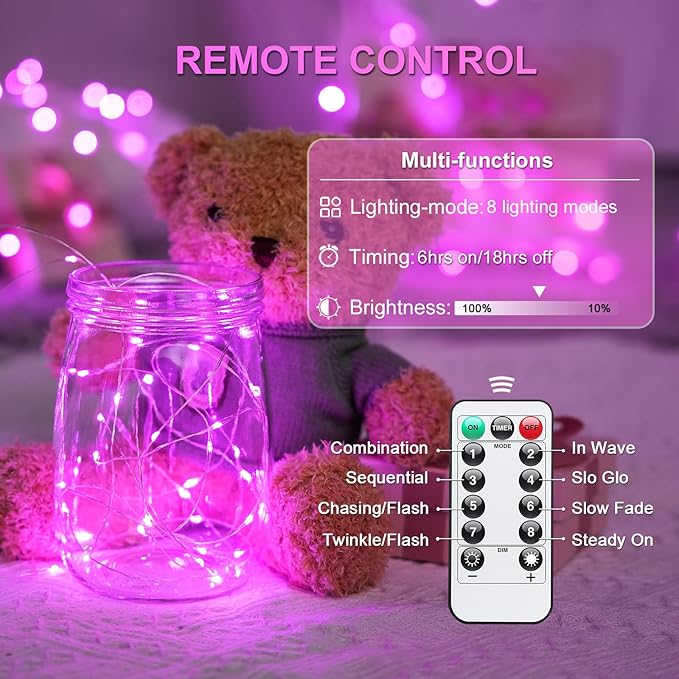 JMEXSUSS 2 Pack Valentine Lights Battery Operated, Total 400 LED 132ft Pink Fairy Lights with Remote, 8 Modes Pink Lights for Valentine's Day Indoor Outdoor Bedroom Room Birthday Anniversary Decor
