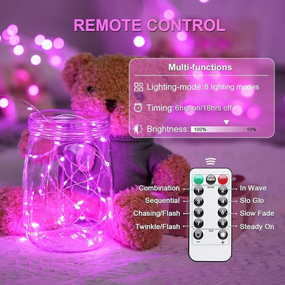 JMEXSUSS 2 Pack Valentine Lights Battery Operated, Total 400 LED 132ft Pink Fairy Lights with Remote, 8 Modes Pink Lights for Valentine's Day Indoor Outdoor Bedroom Room Birthday Anniversary Decor