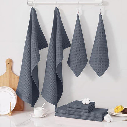 Homaxy 100% Cotton Kitchen Towels and Dishcloths Set, 12 x 12 Inches and 13 x 28 Inches, Set of 10 Bulk Kitchen Towels Set, Ultra Soft Absorbent Dish Cloths for Washing Dishes, Dark Grey