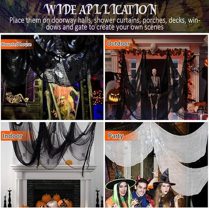 4-Pack Spooky Black Halloween Gauze - 30x120 Inch, Scary Cloth for Haunted House, Outdoor Patio, Garden, Indoor Wall Windows, Halloween Decorations