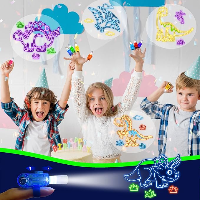 24PCS Dinosaur Neon Party Favors-LED Finger Lights: Dino Birthday Glow in the Dark Toys Bulk for Kids Boys Girls,Dinosaur Party Decorations Supplies Goodie Bags Stuffers, Classroom Prizes, Fun Gifts