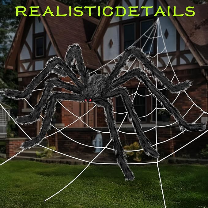 Halloween Decorations Outdoor, 2PCS 59" Scary Giant Spiders, Halloween Party Decorations, Large Haunted House Props,Yard Lawn Decorations Indoor Black