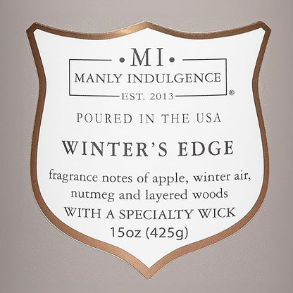 Manly Indulgence Winters Edge Scented Candles for Men, 15 oz Wooden Wick, Premium Soy Blend Wax, 60H Burn, Candles for Home Scented - Made in The USA