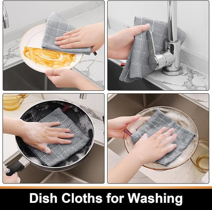 Mordimy 100% Cotton Terry Cloth Dish Cloths, Soft and Absorbent Checkered Dish Towels, Quick Drying Dish Rags for Washing Dishes, 8 Pack, 12 x 12 Inches, Light Grey