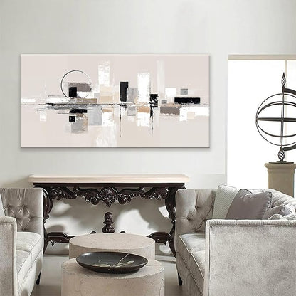 QSQ Abstract Wall Art Black White Wall Art Painting Grey Brown Canvas Art Wall Decor Prints Minimalist Abstract Wall Decor For Living Room Bedroom Kitchen Office Home Decoration 24" × 48"