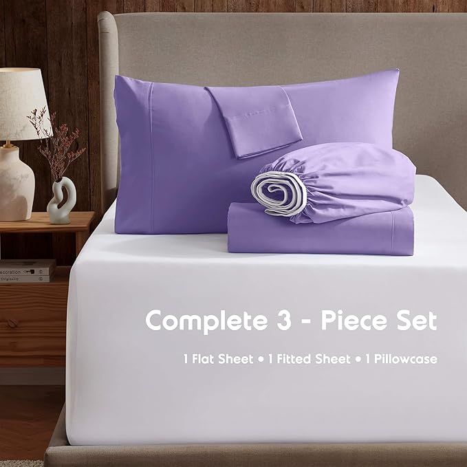 Nestl Twin XL Sheet Set - College Dorm Size - Luxury 1800 Ultra-Soft Microfiber Twin Extra Long Bed Sheets - Deep Pockets - Easy Fit - Extra Soft - 3 Piece Set (Twin XL, Lavender)