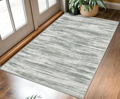 KOZYFLY Modern Abstract 3x5 Area Rug Washable Bedroom Rug Grey Green, Throw Entry Mat Non-Slip Stain Resistant Carpet Dining Room Rug with Soft Low Pile for Living Room Kitchen Bath Office