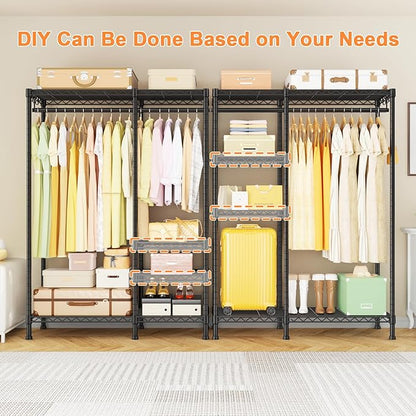 Ulif F4 Heavy Duty Clothes Rack (With Hanger Rod) Freestanding Clothing Racks for Hanging Clothes，Adjustable Closet Organizer System, Portable Garment Rack 45"W x 15.8"D x 71.3"H,Max Load 600LBS,Black