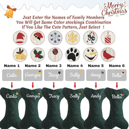 Personalized Christmas Stockings for Dogs,Custom Embroidered Name+Logo Xmas Knitted Bone Stockings,Holiday and Family Stocking for Fireplace Christmas Holiday Party Decoration 1-6Pack（Green）