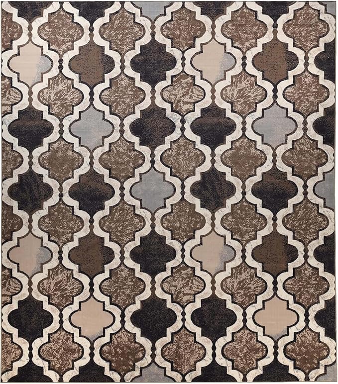 Superior Indoor Area Rug, Plush Carpet Cover, Perfect for Kids or Pets, Hallway, Entryway, Living Room, Dining, Bedroom, Office, Kitchen, Modern Geometric Trellis, Viking Collection, 12' x 18', Ivory