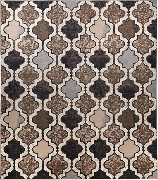 Superior Indoor Area Rug, Plush Carpet Cover, Perfect for Kids or Pets, Hallway, Entryway, Living Room, Dining, Bedroom, Office, Kitchen, Modern Geometric Trellis, Viking Collection, 12' x 18', Ivory