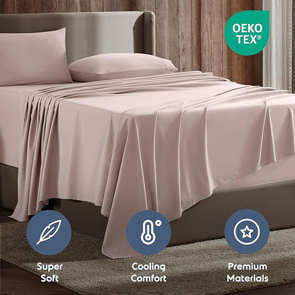 Nestl Queen Sheet Set - Luxury 1800 Ultra-Soft Microfiber Bed Sheets - Double Brushed - Deep Pockets - Easy Fit - 4 Piece Set - Bedding Sheets & Pillowcases (Queen, Peach Beige)